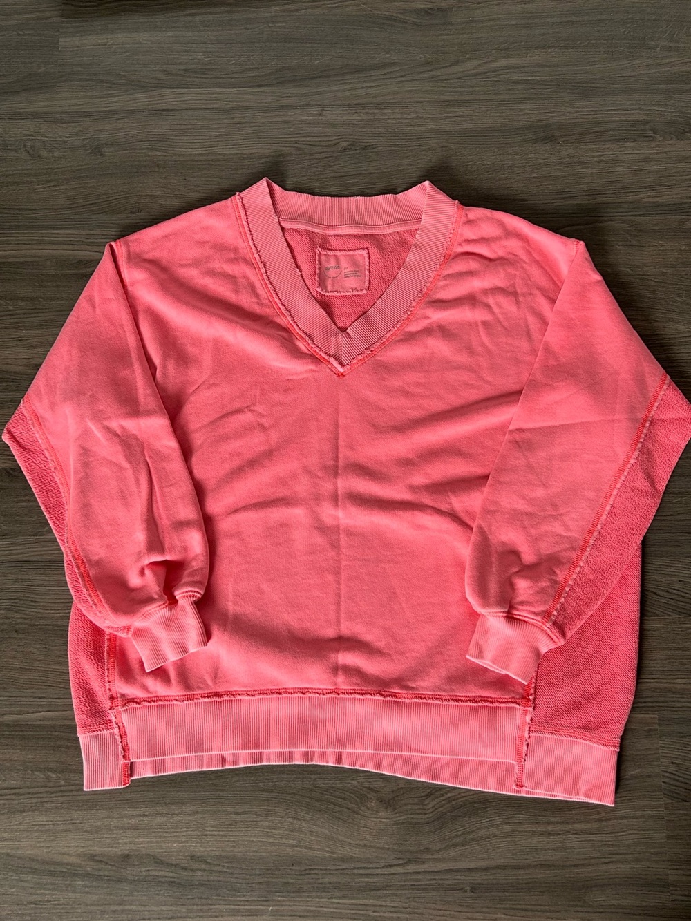 Aerie American Eagle Hot Pink Bright Coral V Neck Sweatshirt Oversized